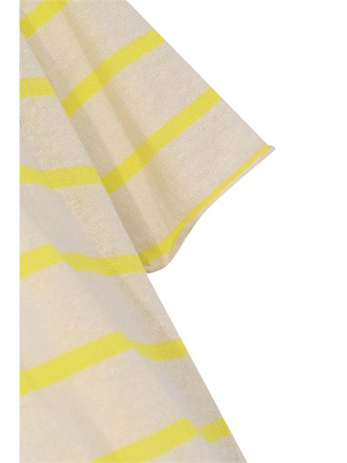 T-shirt a righe in cotone e lino AMARANTO | B9AB0028ABV 433